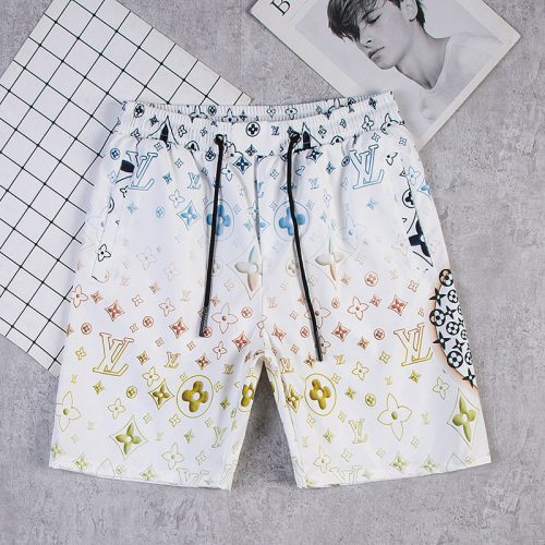 Replica Designer Louis Vuitton Men Casual Multicolor Print Loose Shorts