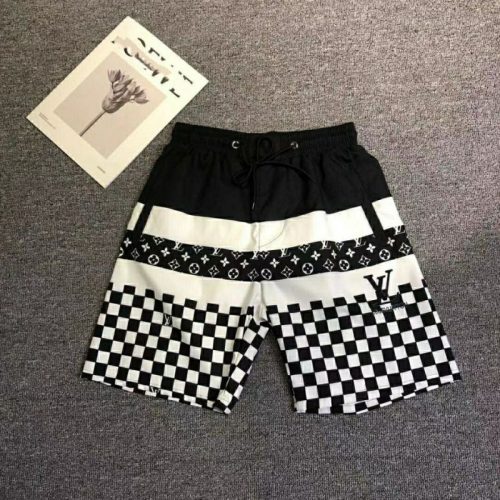 Replica Designer Louis Vuitton Men Casual Printing Checkered Stitching Color Loose Elastic Shorts