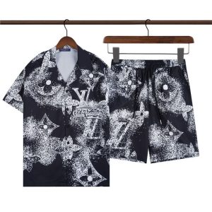 Replica Designer Louis Vuitton Men Casual Short Sleeve Shorts Two-Piece Set