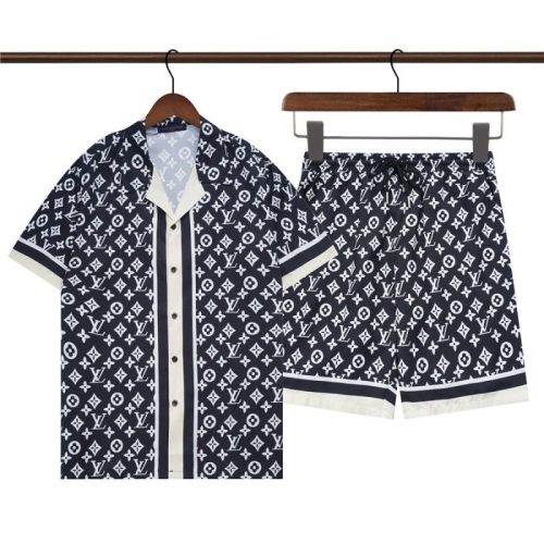 Replica Designer Louis Vuitton Men Casual Short-Sleeved Shorts Two-Piece Set