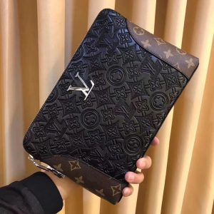 Replica Designer Louis Vuitton Men Embossed Zip Clutch Bag