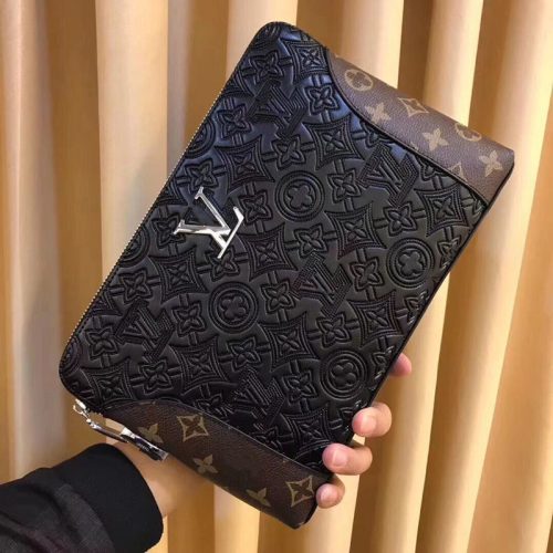 Replica Designer Louis Vuitton Men Embossed Zip Clutch Bag