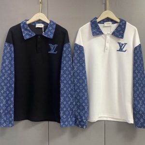 Replica Designer Louis Vuitton Men Fashion Fake Two-Piece Denim Stitching Sweater