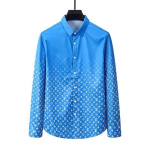 Replica Designer Louis Vuitton Men Fashion Flower Printed Long-Sleeve Casual Shirt