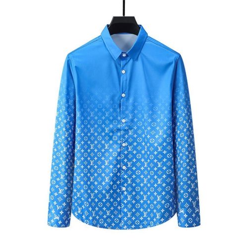Replica Designer Louis Vuitton Men Fashion Flower Printed Long-Sleeve Casual Shirt