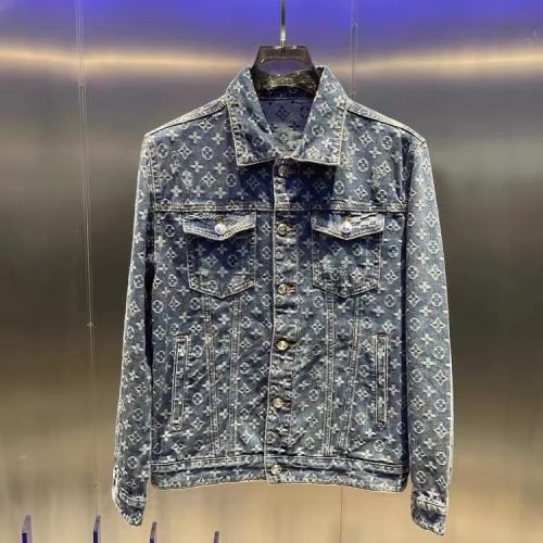 Replica Designer Louis Vuitton Men Fashion Lapel Embroidered Denim Jacket