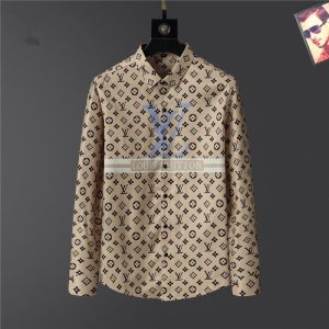 Replica Designer Louis Vuitton Men Fashion Printing Long-Sleeve Shirt