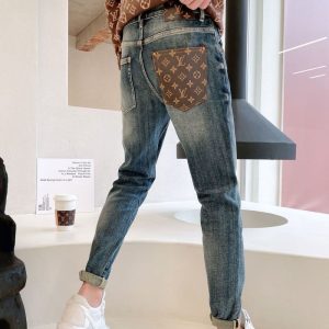 Replica Designer Louis Vuitton Men Retro Patchwork Jeans