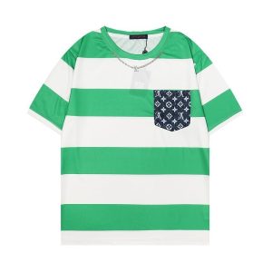 Replica Designer Louis Vuitton Men'S Round Neck Thick Stripe Contrast Short-Sleeved T-Shirt