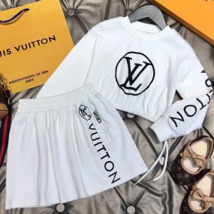 Replica Designer Louis Vuitton Simple Kids Letter Print Long Sleeve Top And Skirt Two Piece