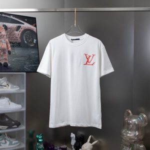 Replica Designer Louis Vuitton Simple Letter Embroidered Short Sleeve T-Shirt