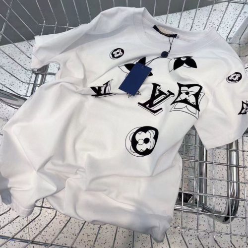 Replica Designer Louis Vuitton Simple Letter Print Crew Neck Short Sleeve T-Shirt