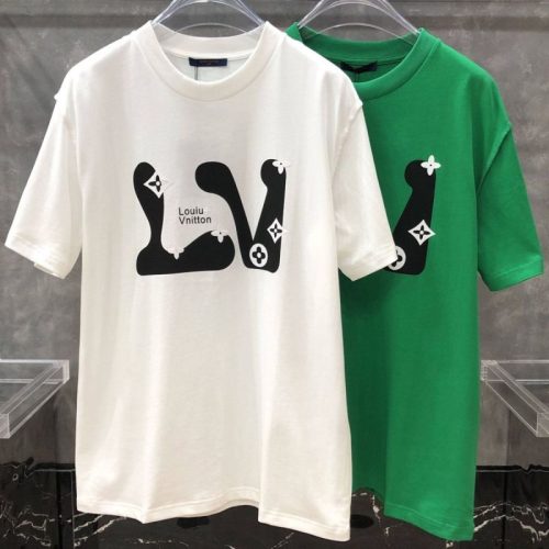 Replica Designer Louis Vuitton Simple Letter Print Crew Neck T-Shirt