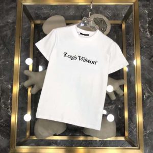 Replica Designer Louis Vuitton Simple Letter Print Loose Short Sleeve Crewneck T-Shirt