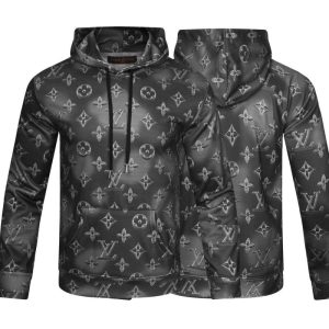 Replica Designer Louis Vuitton Simple Old Flower Printed Men Casual Hooded Sweater