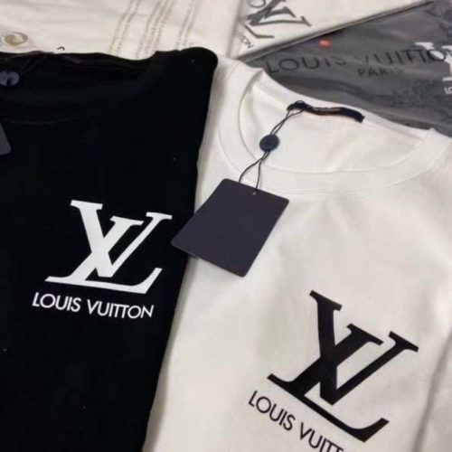Replica Designer Louis Vuitton Simple Printing Men And Women Round Neck Loose T-Shirt