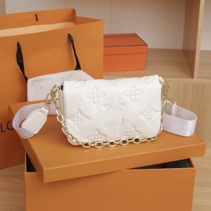 Replica Designer Louis Vuitton Simple Solid Soft Leather Embossed Shoulder Bag