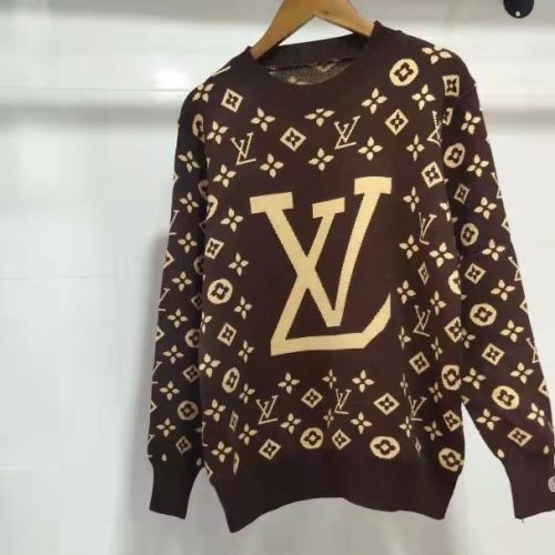 Replica Designer Louis Vuitton Stylish Letter Jacquard Crew Neck Knit Top