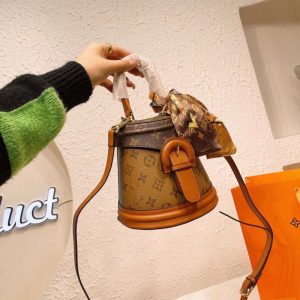 Replica Designer Louis Vuitton Vintage Print Flap Bucket Bag