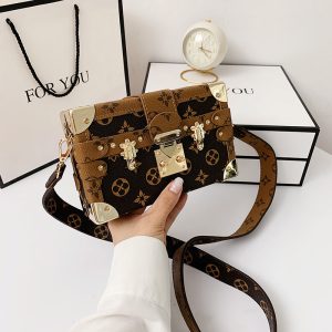 Replica Designer Louis Vuitton Vintage Print Lock Square Shoulder Bag