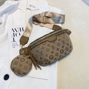 Replica Designer Louis Vuitton Vintage Print Wide Strap Crossbody Bag