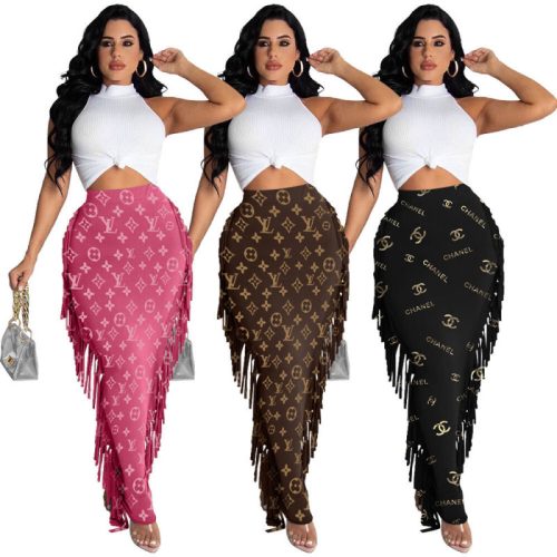 Replica Designer Louis Vuitton Woman Printing Solid Color Tassel Sexy Skirt