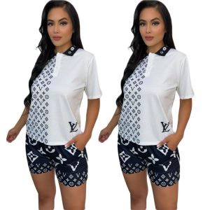 Replica Designer Louis Vuitton Women Casual Gradient Color Short-Sleeved Two-Piece Set