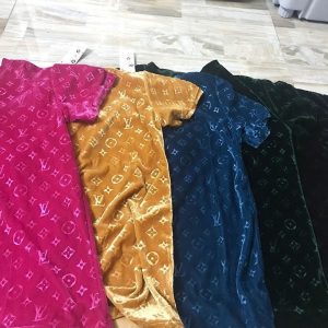 Replica Designer Louis Vuitton Women Embossed Letters Gold Velvet Loose Top
