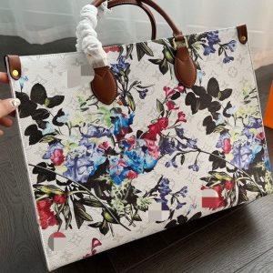 Replica Designer Louis Vuitton Women Fashion Flower Printed One Shoulder Tote Bag