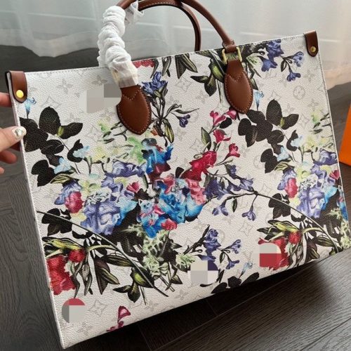 Replica Designer Louis Vuitton Women Fashion Flower Printed One Shoulder Tote Bag