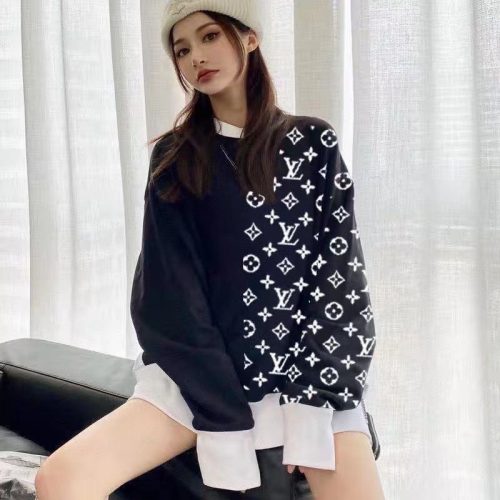 Replica Designer Louis Vuitton Women Fashion Half Gradient Letters Pattern Long-Sleeved Sweater
