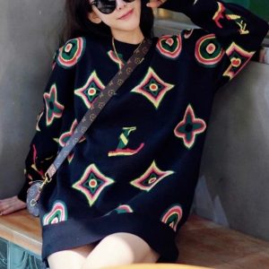 Replica Designer Louis Vuitton Women Fashion Jacquard Round Neck Long Sleeve Sweater