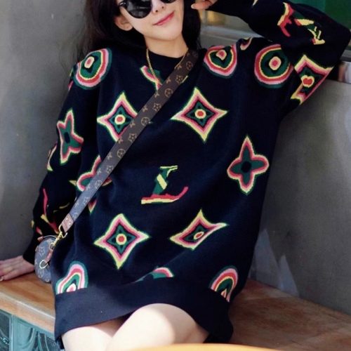 Replica Designer Louis Vuitton Women Fashion Jacquard Round Neck Long Sleeve Sweater