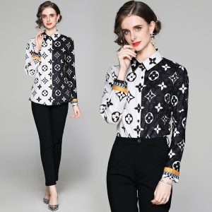 Replica Designer Louis Vuitton Women Fashion Lapel Printed Shirt