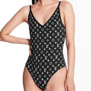 Replica Designer Louis Vuitton Women Fashion Letter Printed Sexy Backless One-Piece Swimsuit