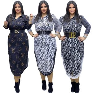 Replica Designer Louis Vuitton Women Fashion Printing Casual Loose Long-Sleeved Dress