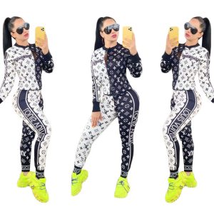 Replica Designer Louis Vuitton Women Fashion Printing Casual Two-Piece Set