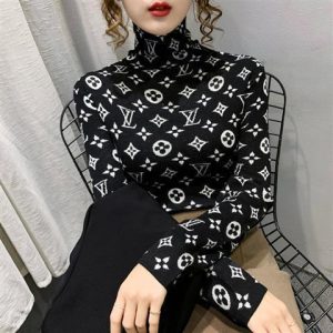 Replica Designer Louis Vuitton Women Fashion Turtleneck Print Knitted Top