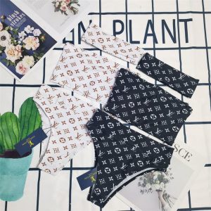 Replica Designer Louis Vuitton Women Geometric Printing Stitching Split Head Scarf Swimwear Three-Piece Set