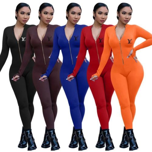 Replica Designer Louis Vuitton Women Letter Printing Solid Color Yoga Clothes One-Piece Pants