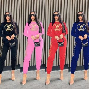 Replica Designer Louis Vuitton Women Printed Casual Two Pieces Set Tracksuit