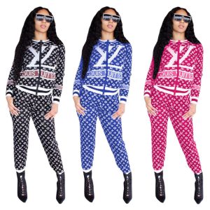 Replica Designer Louis Vuitton Women Printing Casual Sports Suit Two-Piece Set