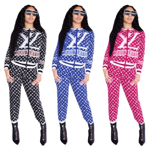 Replica Designer Louis Vuitton Women Printing Casual Sports Suit Two-Piece Set