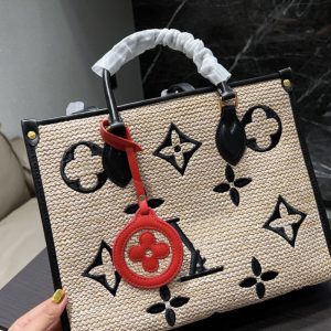 Replica Designer Louis Vuitton Women Retro Style Straw Woven Tote Bag