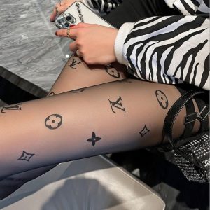 Replica Designer Louis Vuitton Women Sexy Letter Black Stockings