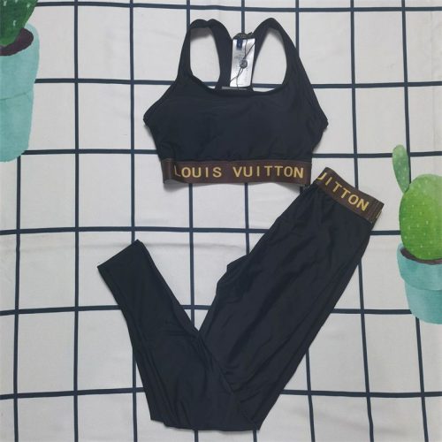 Replica Designer Louis Vuitton Women Solid Color Slimming Yoga Top And Trousers Suit