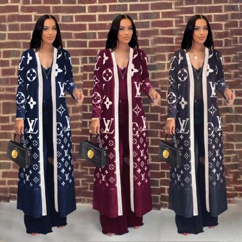 Replica Designer Louis Vuitton Women Temperament Printing Cardigan Long-Sleeved Woolen Coat