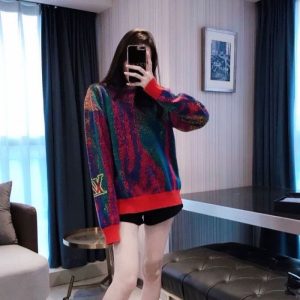 Replica Designer Louis Vuitton Women'S Fashion Contrasting Color Gradient Letter Jacquard Top