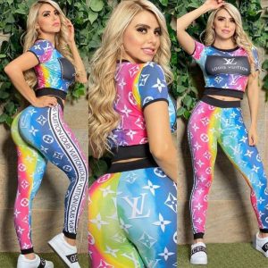 Replica Designer Louis Vuitton Women'S Fashion Print Short Sleeve Two-Piece Set
