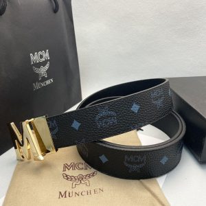 Replica Designer MCM Trendy Men Hot High-End Letter Printing Leather Belt